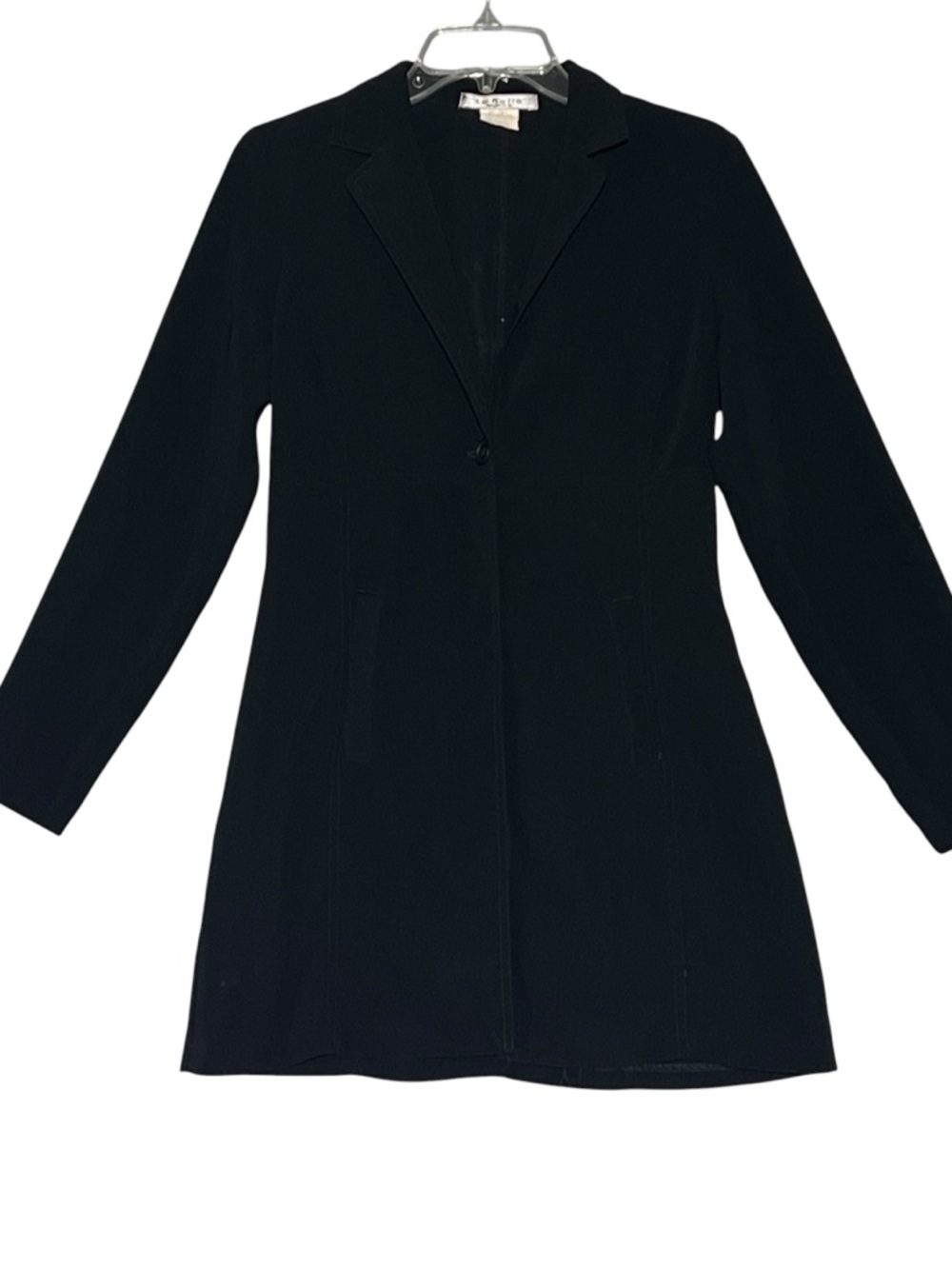 LA BELLE Vintage Longline One Button Blazer Jacket Black Minimalist Women’s 9 - Picture 2 of 11